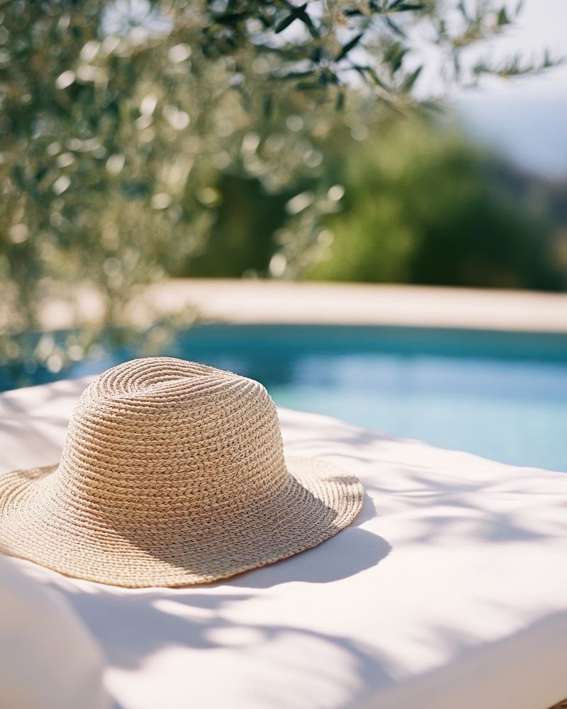 Sun hat resting by a pool